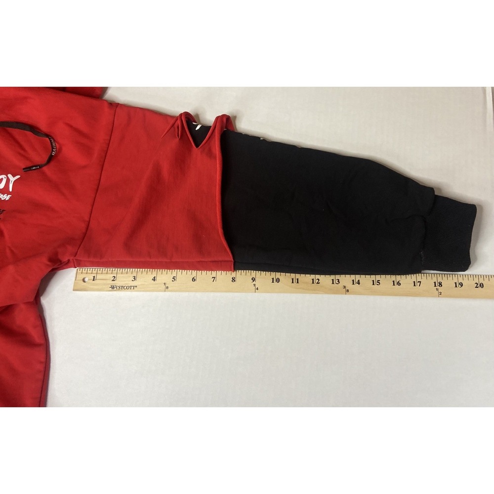 Yuge Fashion Red Black Layered Distressed Graphic Hoodie Mens 3XL Streetwear - Picture 8 of 16